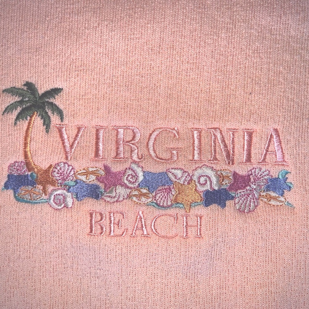 Vintage Peachy Color Virginia Beach Embroidered Pull-Over Long Sleeve Sweatshirt - Picture 3 of 6